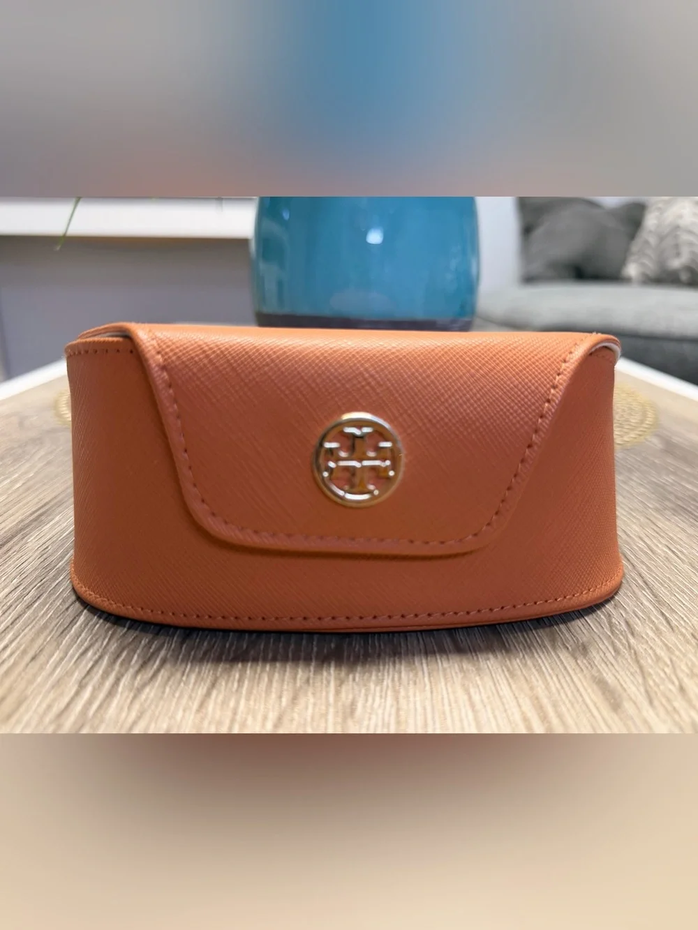 Lot of 2 Tory Burch Orange Saffiano Leather Eyewear Cases Gold Logo